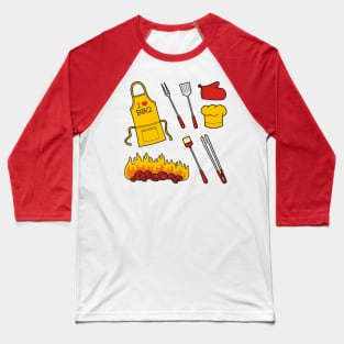 Barbeque Icons on Red Baseball T-Shirt